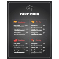 Hand drawn fast food menu in blackboard style design template for print-on-demand