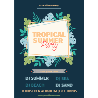 Summer party poster with plants design template for print-on-demand