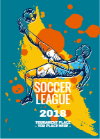 Soccer league flyer with player in hand drawn style design template for print-on-demand