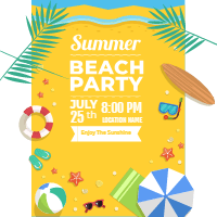 Template of party poster on the beach design template for print-on-demand