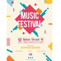 Music festival poster with instruments in flat style design template for print-on-demand