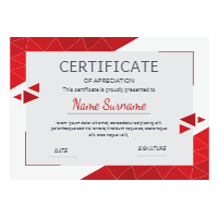 Certificate of recognition with red triangles design template for print-on-demand