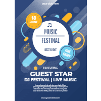 Abstract blue poster design for music festival design template for print-on-demand