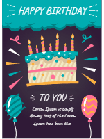 Birthday card with cake in flat style design template for print-on-demand