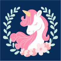 Pretty hand drawn unicorn background with leaves decoration design template for print-on-demand