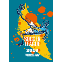 Soccer league flyer with player in hand drawn style design template for print-on-demand