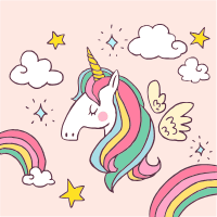 Unicorn background and other hand drawn elements design template for print-on-demand