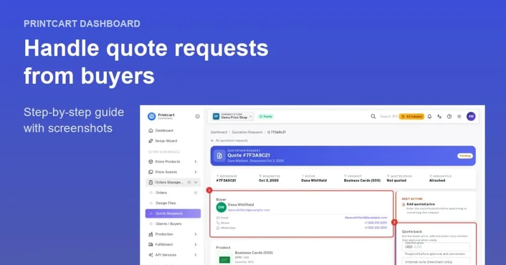 Cover: Handle quote requests from buyers (Printcart Dashboard)