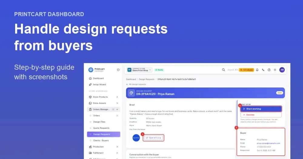 Cover: Handle Design Requests from Buyers in the Printcart Dashboard
