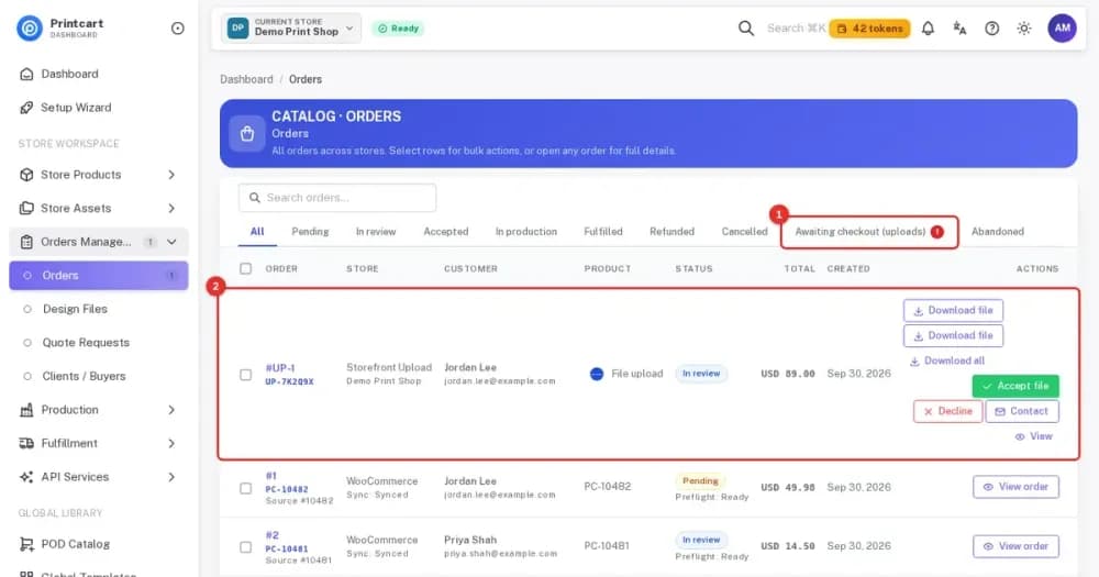 Cover: review, approve or decline uploaded files in the Printcart Dashboard