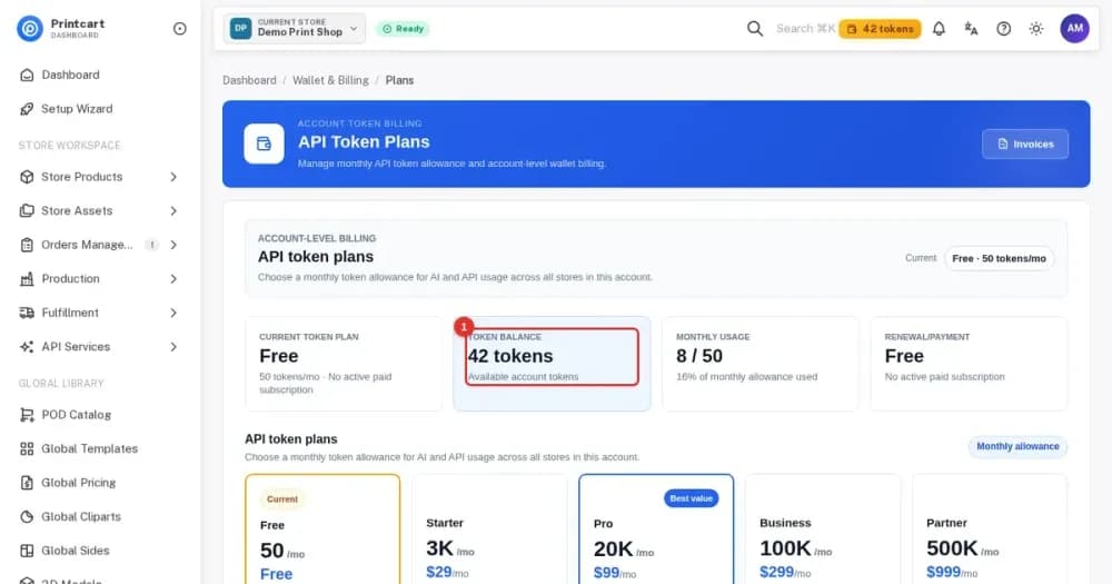 Cover: Printcart plans, tokens and upgrading