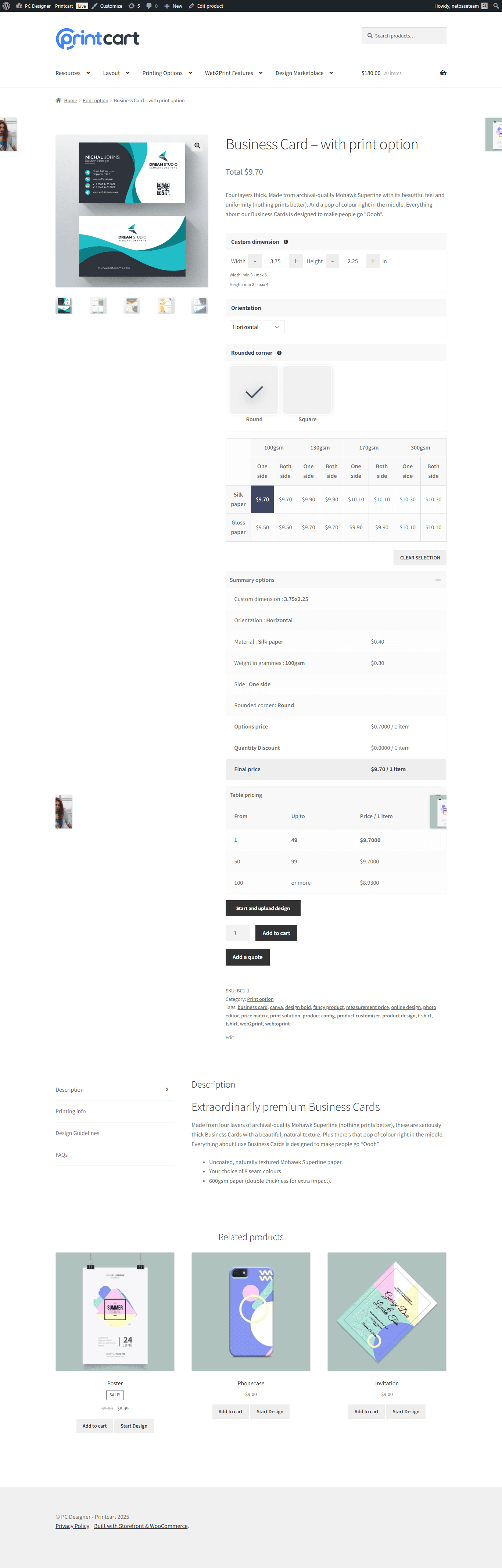 View a product page with a customizable design preview