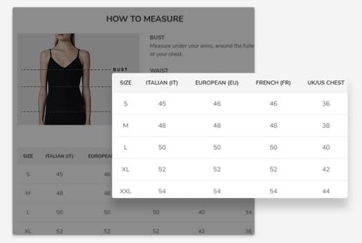 Add a size guide to a product