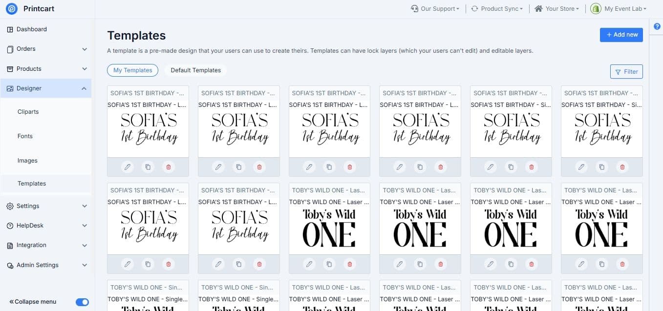Browse and manage design templates in the Templates library