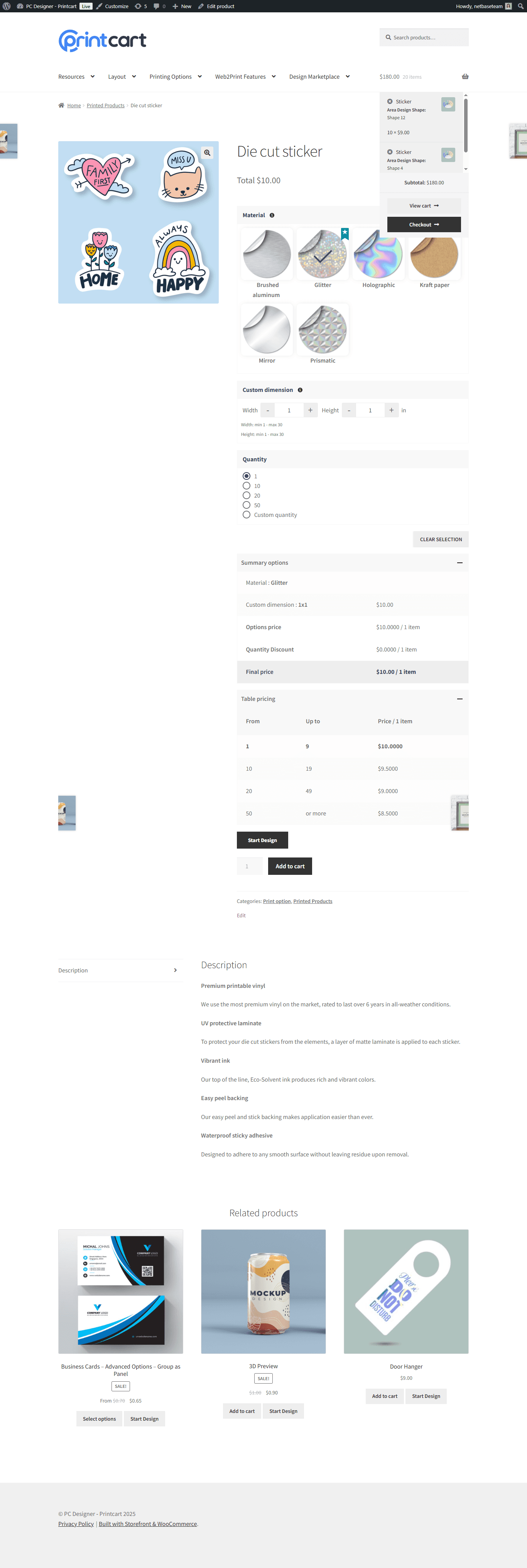 View a customizable product page with its design thumbnails