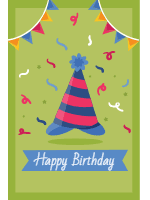 Set of happy birthday cards in flat style 1 — front side, editable birthday card design template for print-on-demand