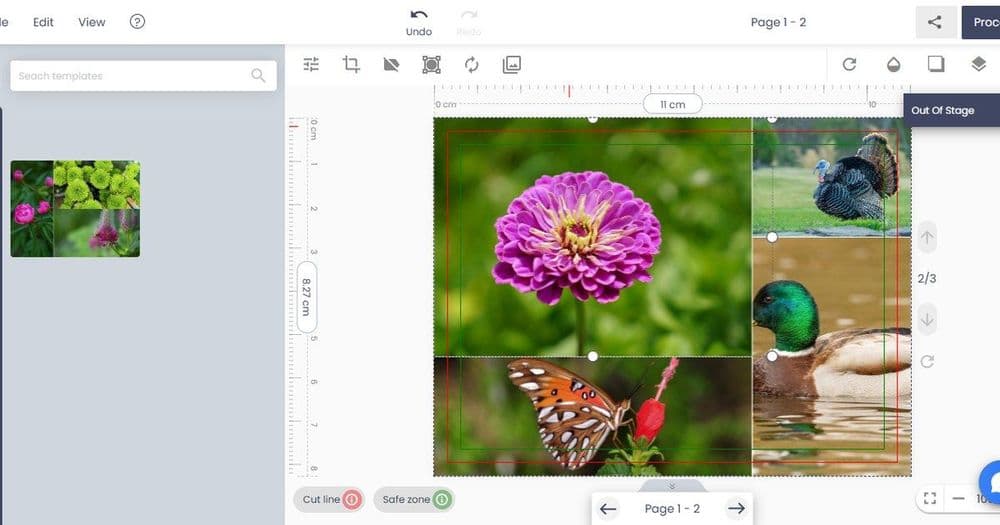 Printcart designer with an uploaded photo placed on the canvas