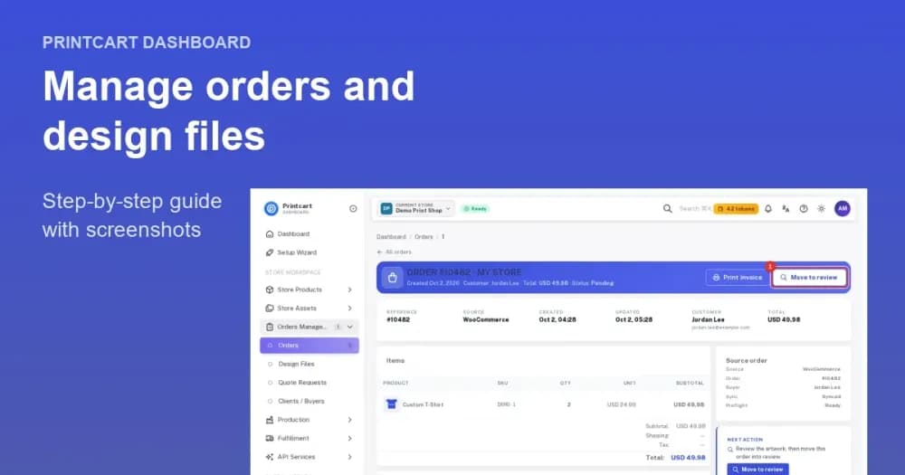 Cover: Manage orders and design files (Printcart Dashboard)